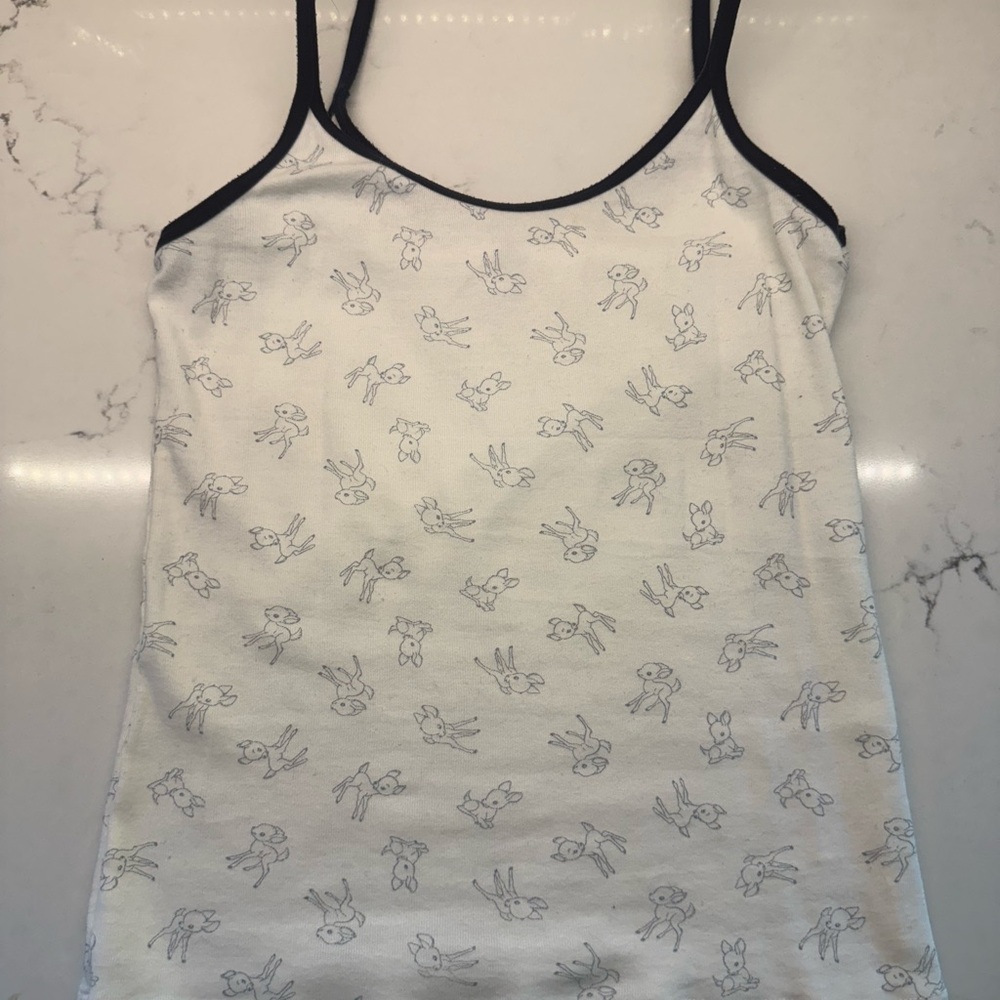 Brandy Melville White Tank Top with Blue Animal Print